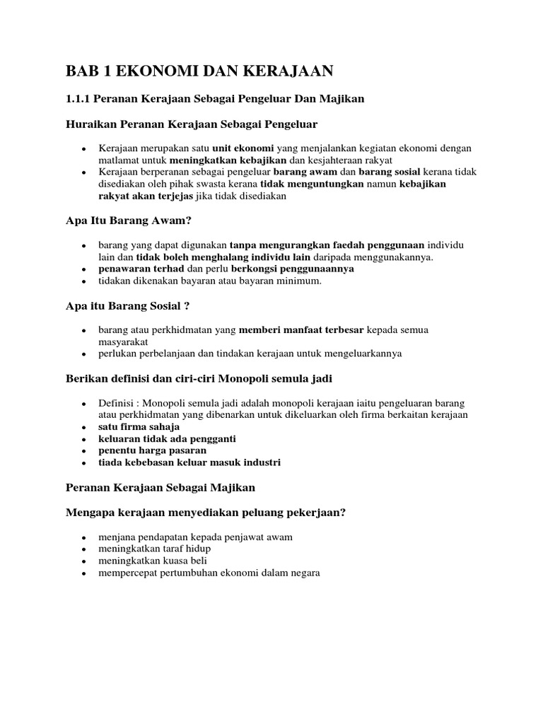 Bab 1 Ekonomi Dan Kerajaan Pdf