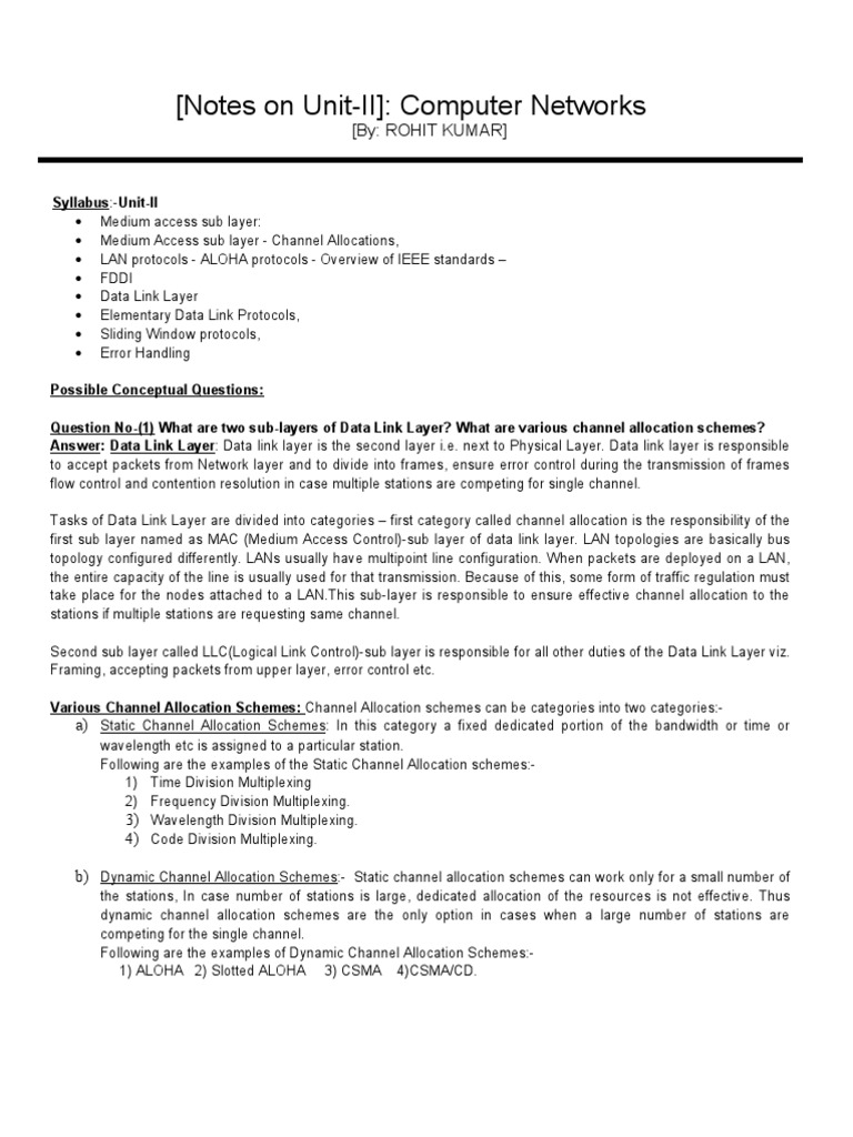 Notes on Computer Networks Unit 2 Network Topology
