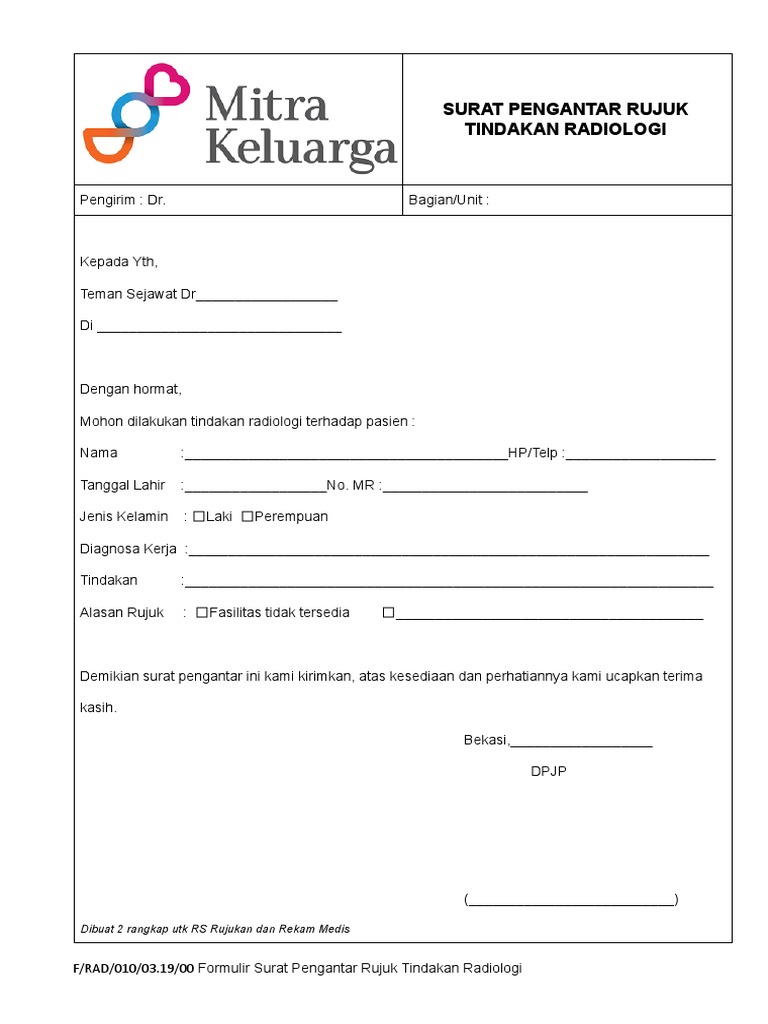 Surat Pengantar Rujuk Tindakan Radiologi | PDF