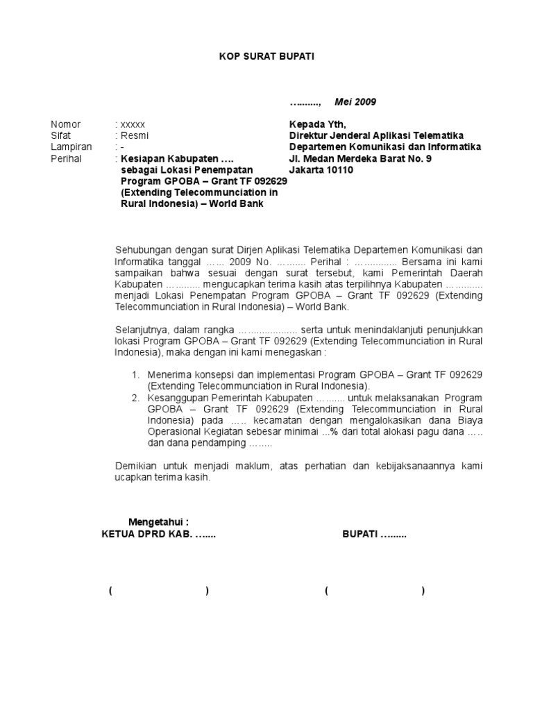 Contoh Surat Pernyataan Bupati
