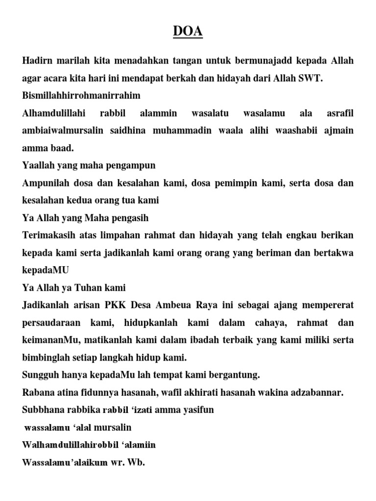 Doa Penutup Acara PKK | PDF