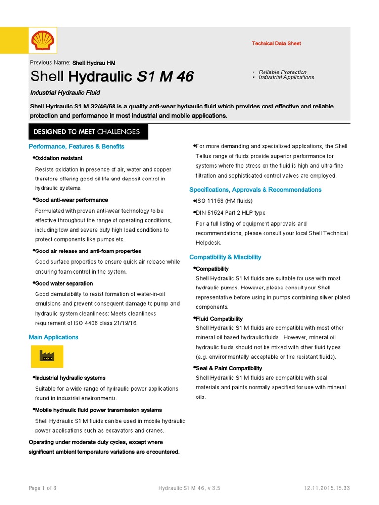 MSDS Shell Hydraulic S1 M46 PDF Viscosity Chemical Engineering
