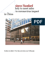 Apple Unlikely To Meet Sales Target Due To Coronavirus Impact in China