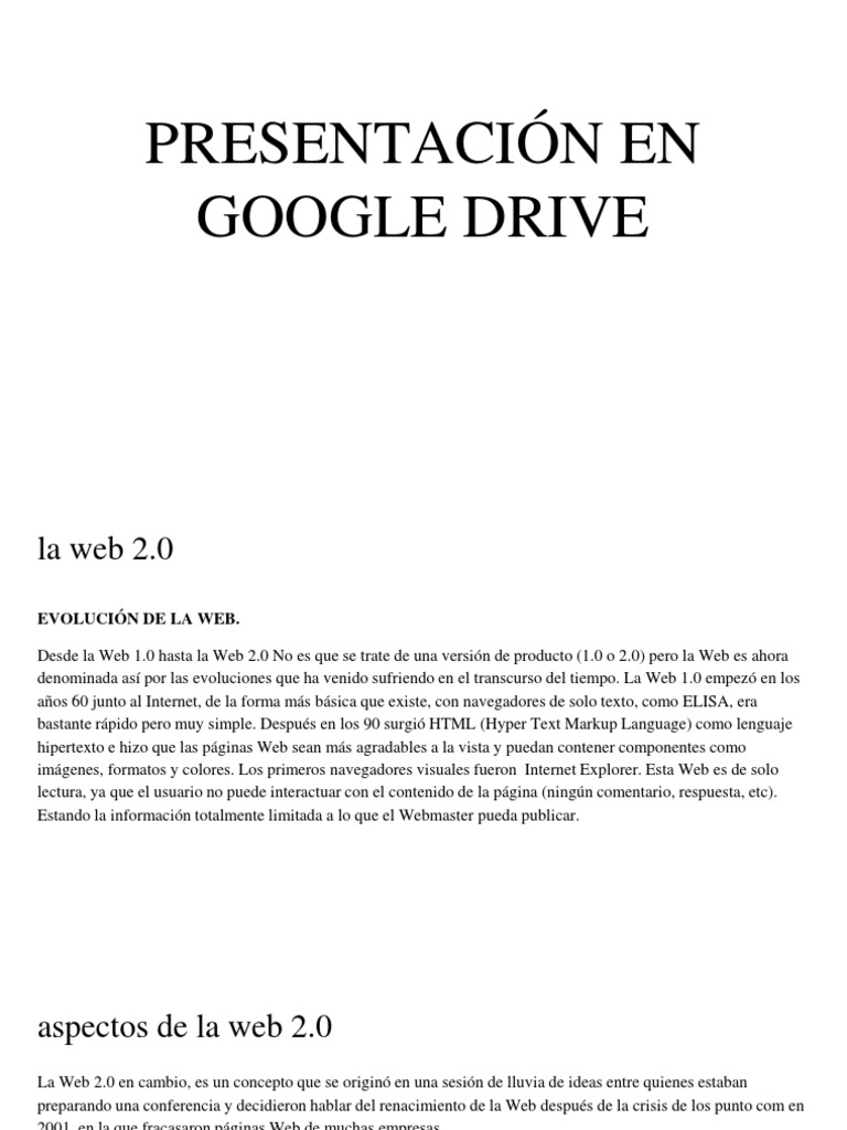 Presentación en Google Drive | PDF | web 2.0 | Archivo de computadora
