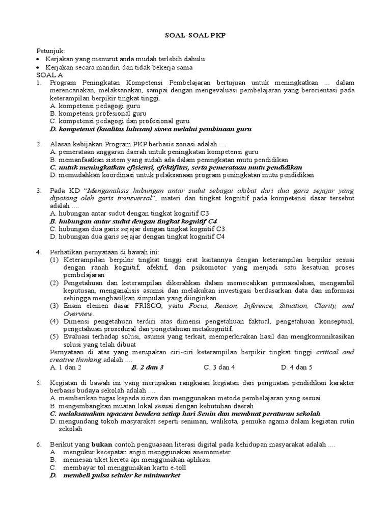 Contoh Soal Post Tes Pkp