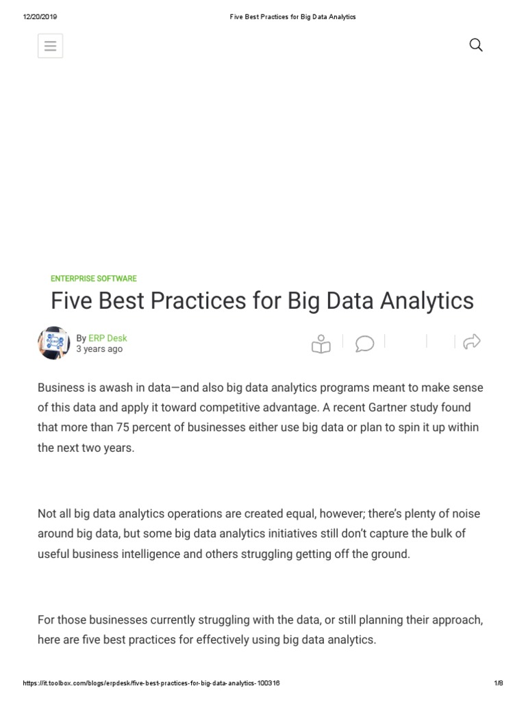 Five Best Practices For Big Data Analytics PDF Big Data Analytics