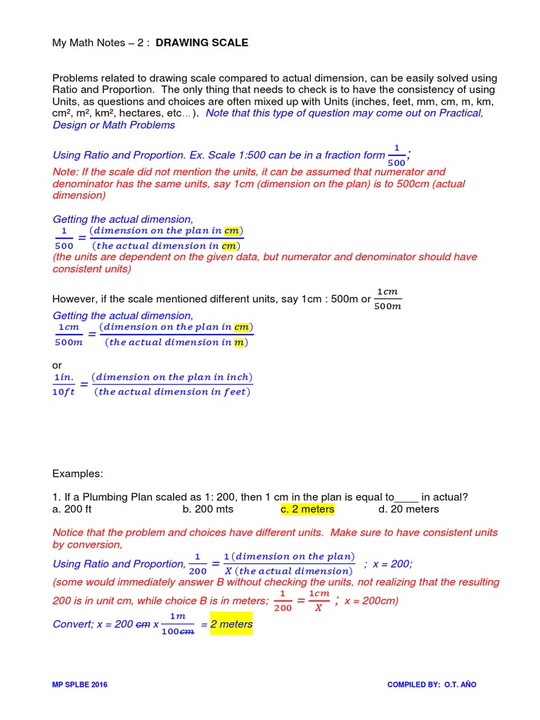 My Math Notes 2 Drawing Scale Pdf Fraction Mathematics Ratio