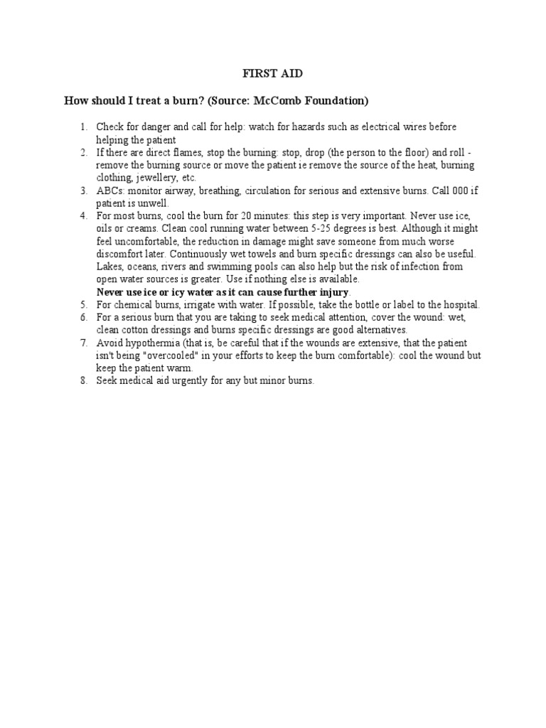 First Aid for Burns: Essential Steps | PDF