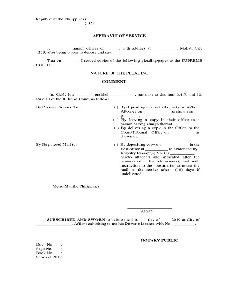 Affidavit of Service-Template (SC) | PDF
