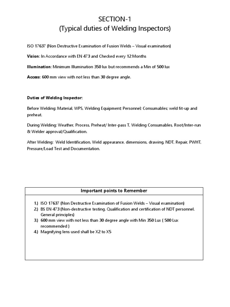 Welding Inspector Duties & ISO 17637 Standards | PDF