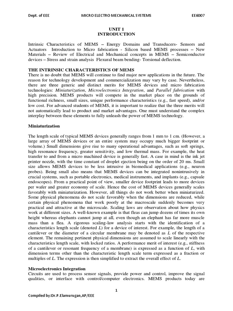 MEMS Notes PDF | PDF