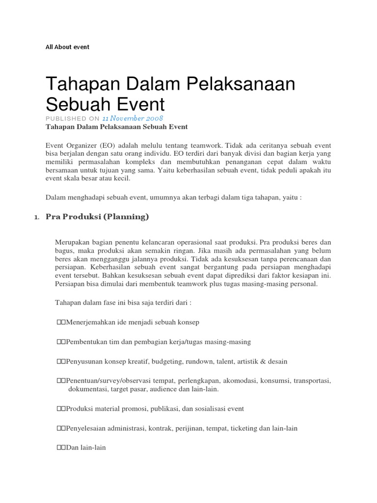 Tahapan Persiapan Event yang Efektif | PDF