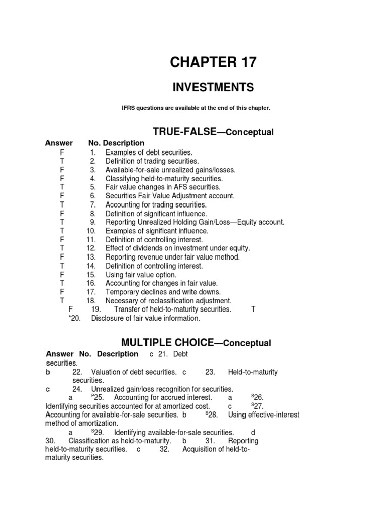 Chapter 17 Investment | PDF