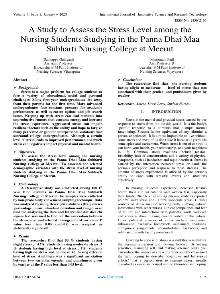 A Study To Assess The Stress Level Among The Nursing Students Studying ...