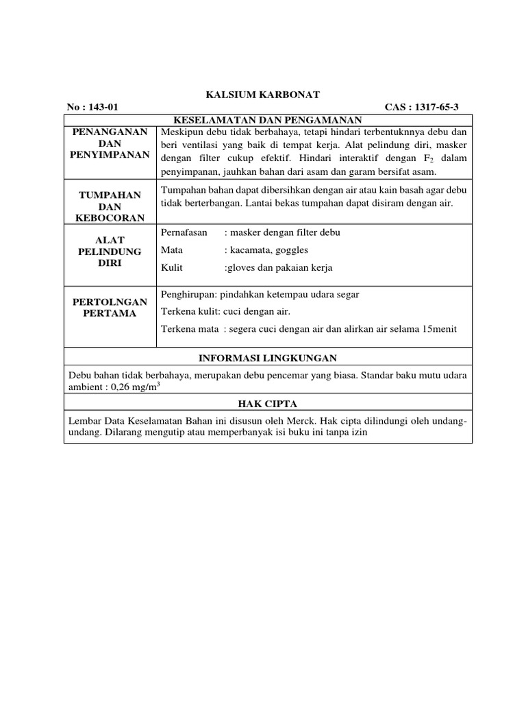 MSDS Kalsium Karbonat | PDF