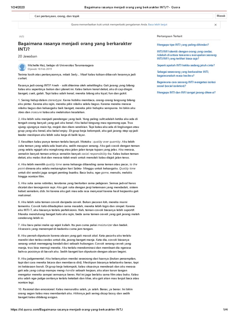 Orang Yang Berkarakter Intj Quora Pdf