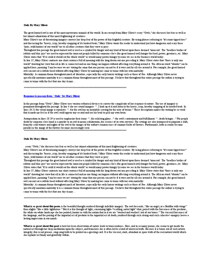 Owls mary oliver audience image