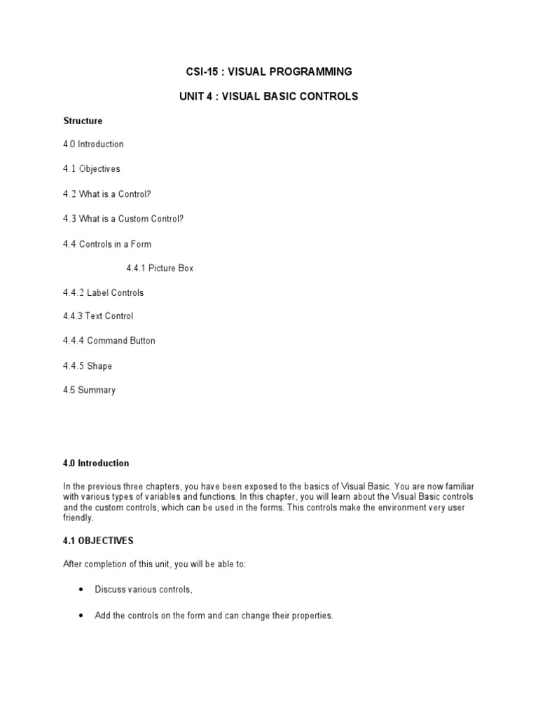 Visual Basic Controls Overview | PDF | Computer Programming | Button ...