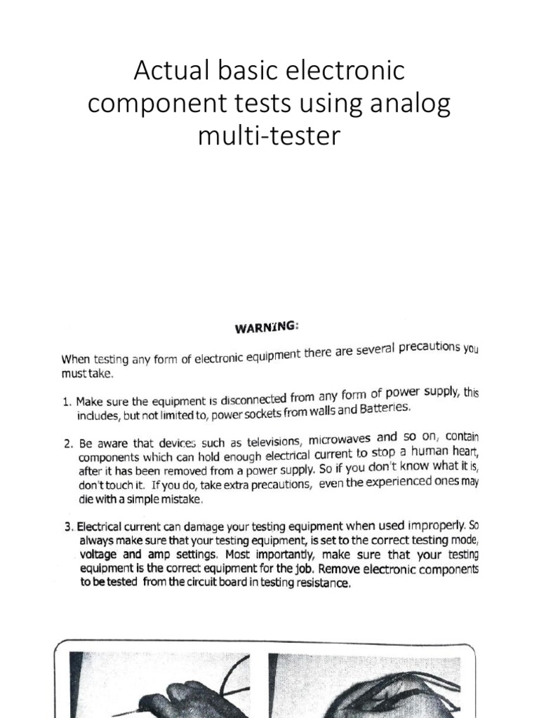 Actual Basic Electronic Component Tests Using Analog Multi-Tester | PDF