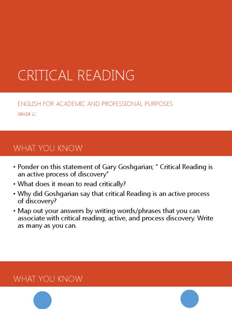 Critical Reading PDF | PDF | Career & Growth
