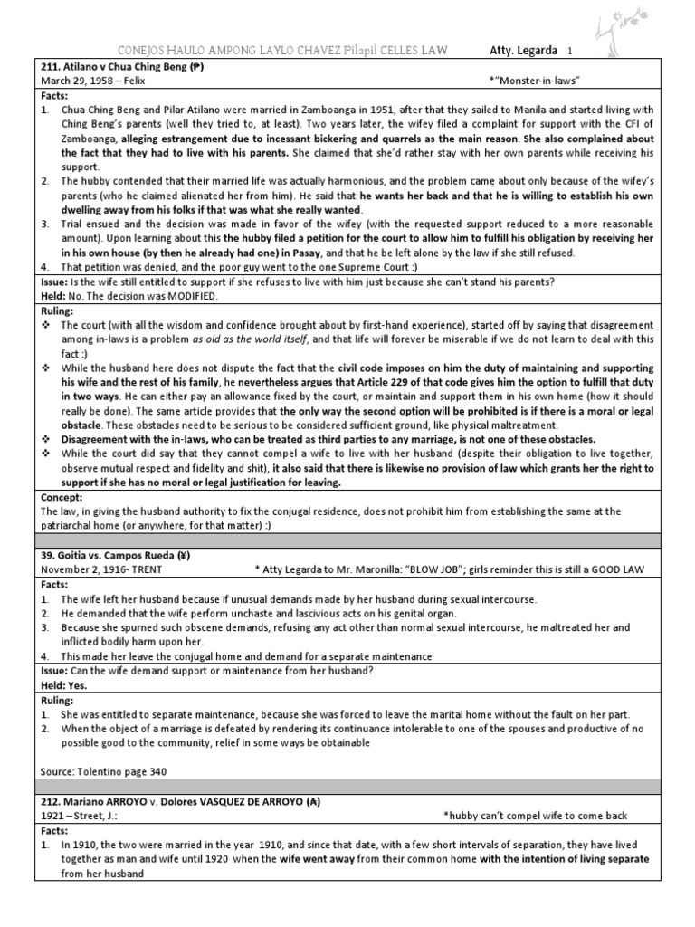 Analyzing Legal Cases Regarding Marital Obligations and Separations PDF