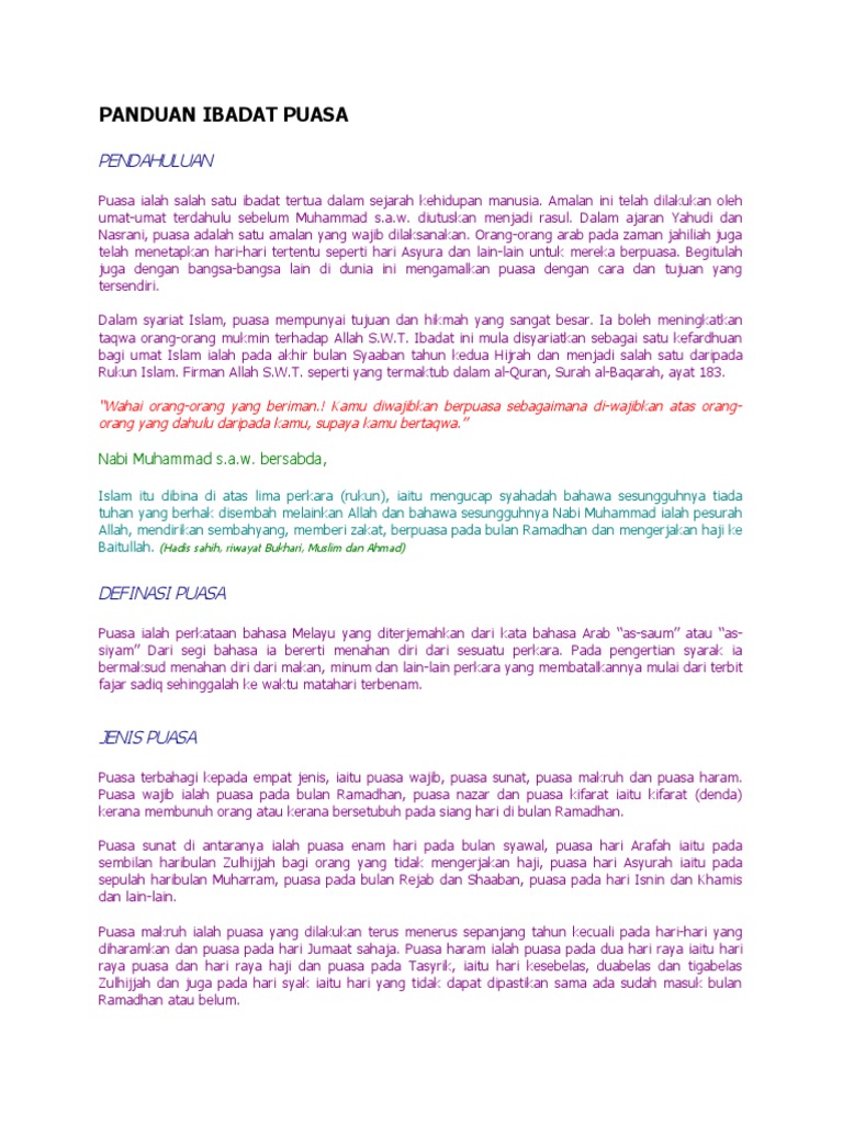 Panduan Ibadat Puasa Pendahuluan