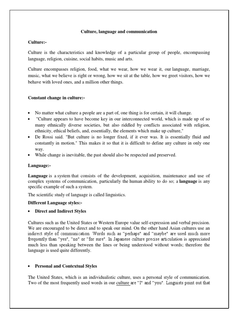 Culture Language and Communication | PDF | Nonverbal Communication ...
