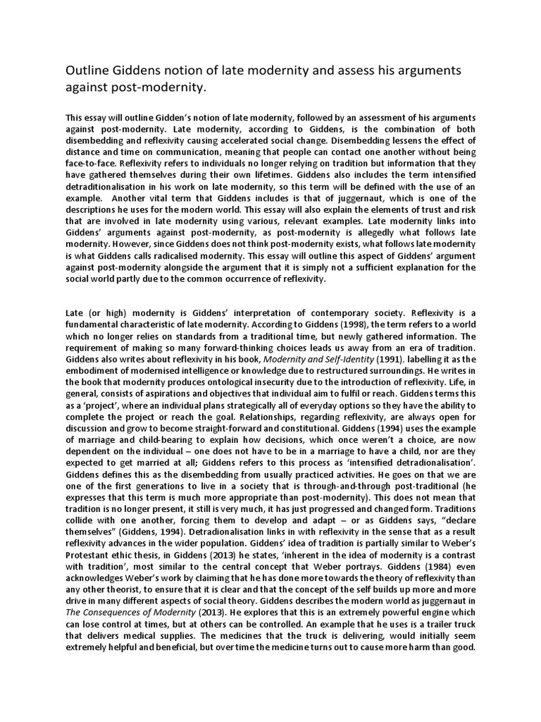 Giddens on Late Modernity vs Postmodernity | PDF | Science & Mathematics