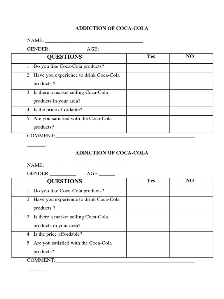 Questionnaire Coca Cola