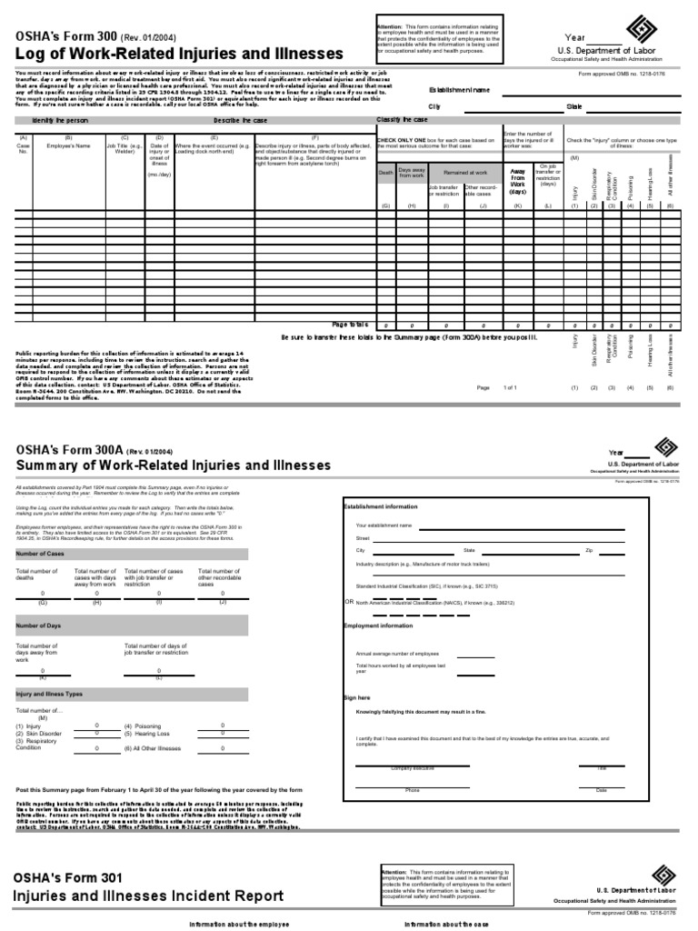 Osha Form 300 | PDF | Occupational Safety And Health Administration ...