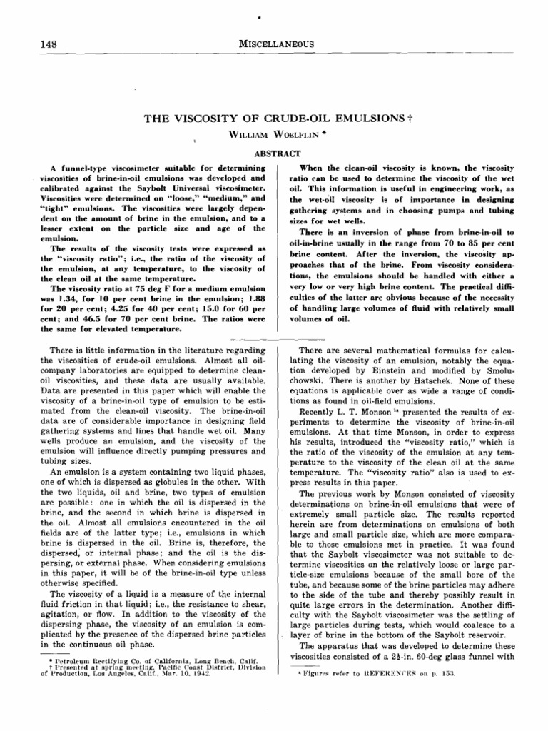 Viscosity of Crude Oil Emulsions Analysis | PDF | Technology ...