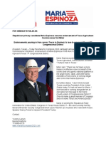 Texas Agriculture Commissioner Endorses Maria Espinoza for Congress