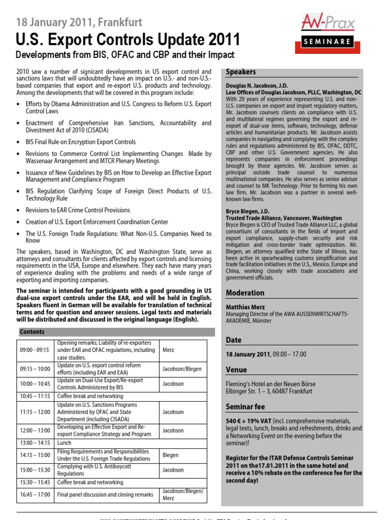 AWA ITARExport Controls Programs Arms Industry Business