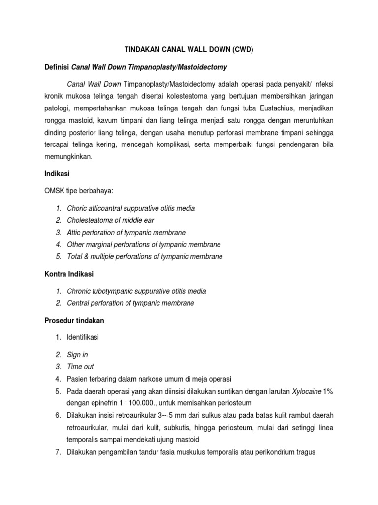 Tindakan CWD (Canal Wall Down Timpanoplasty) | PDF