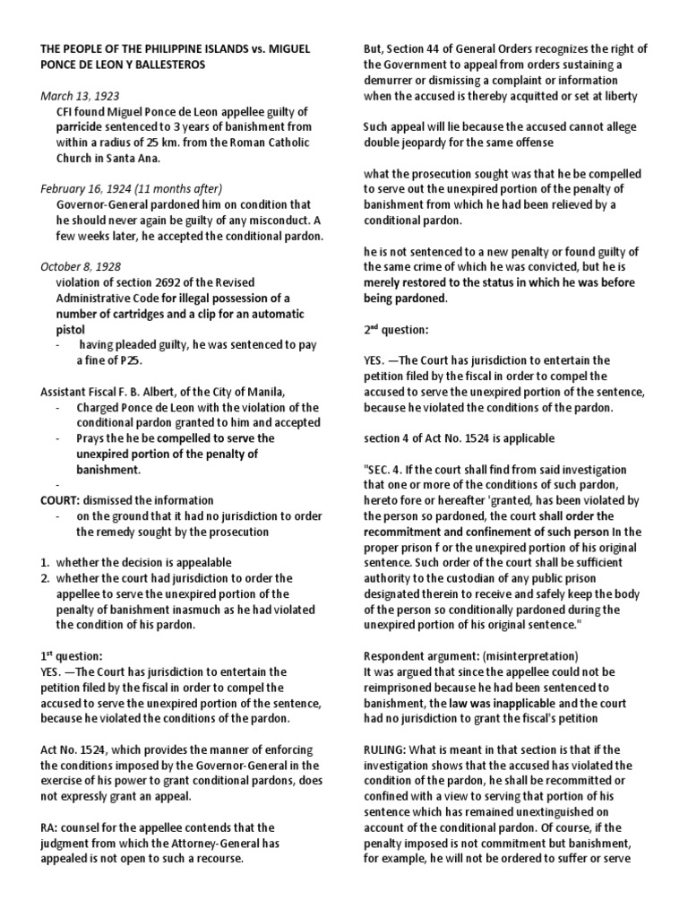 Ponce de Leon Conditional Pardon Case | PDF