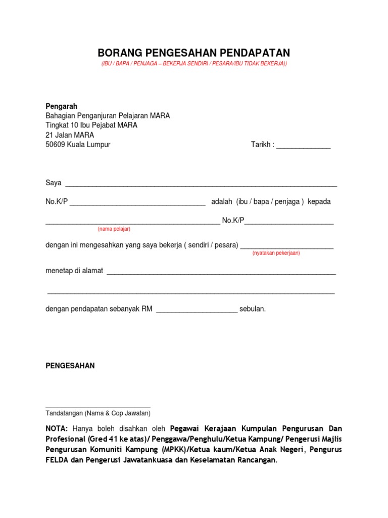 Borang Pengesahan Pendapatan 2019 Pdf Pdf