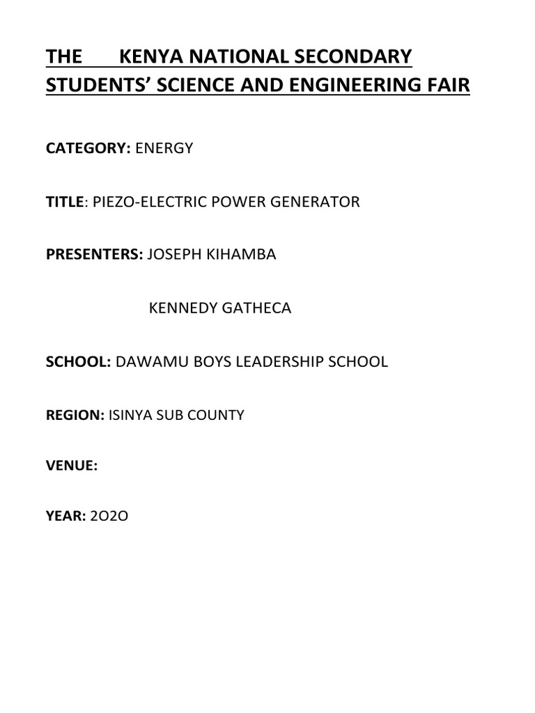 Kenya Science and Engineering Fair PDF