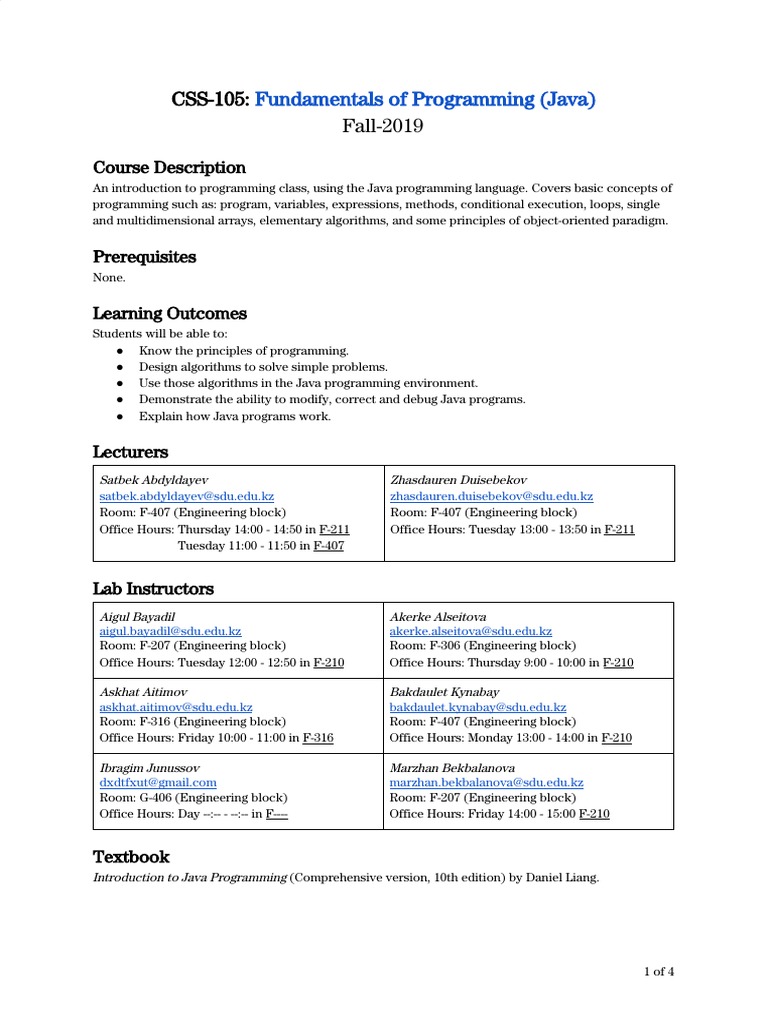 CSS-105: Syllabus (Fall 2019) | PDF