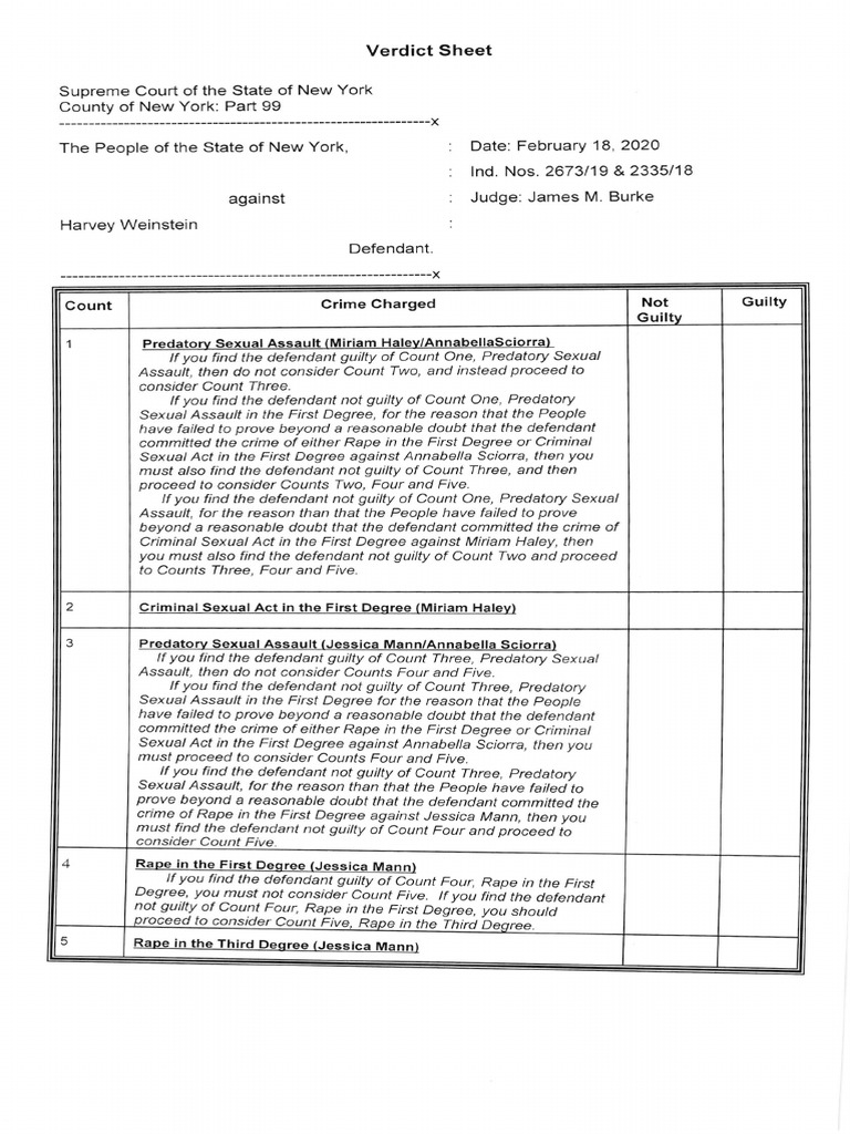 Weinstein Verdict Sheet PDF