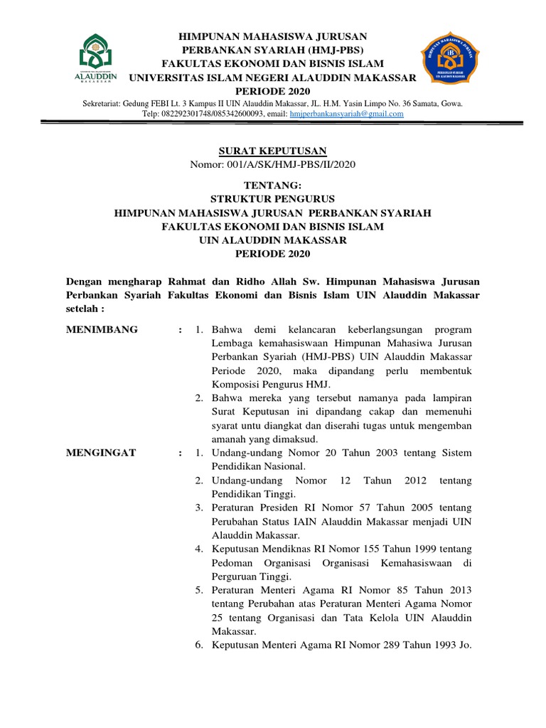 Sk Pengurus Hmj Pbs Uinam Dan Dpo 2020