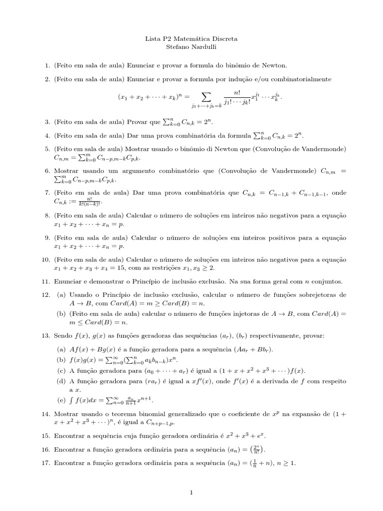 Convolu o De Vandermonde Em Matem tica Discreta PDF Combinat ria 
