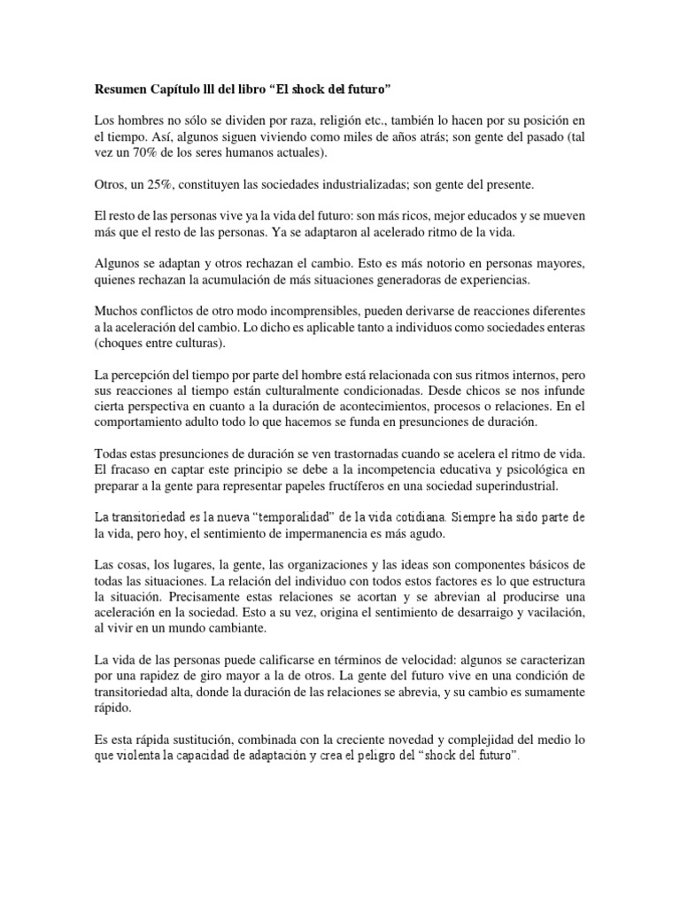Resumen Capítulo LLL Del Libro El Shock Del Futuro | PDF | Vida | Ritmo