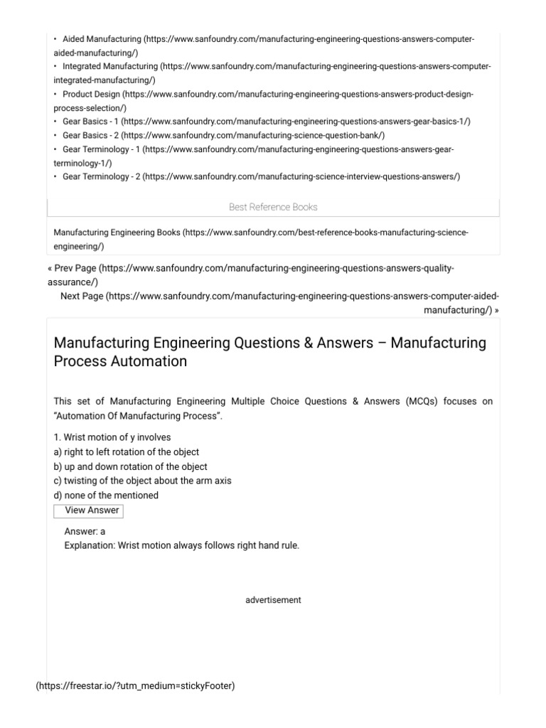 Multiple Choice Questions On Manufacturing Processes Pdf