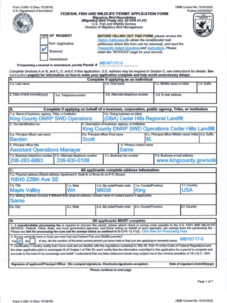 Migratory Bird Depredation Permit Application PDF