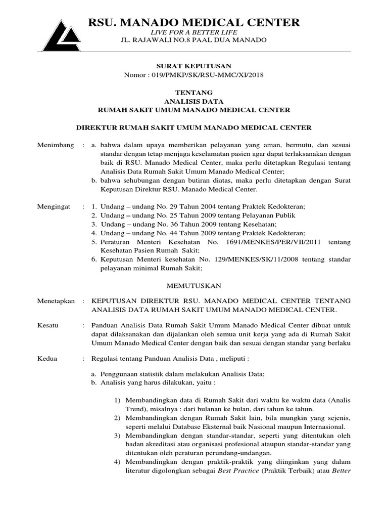 Pmkp 019 A Surat Keputusan Analisis Data Rsu Mmc Pdf