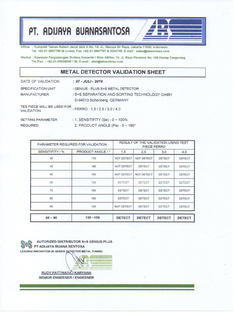 Metal Detector Validation Sheet C PDF Nature