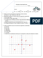 Prueba de matemáticas sobre números enteros