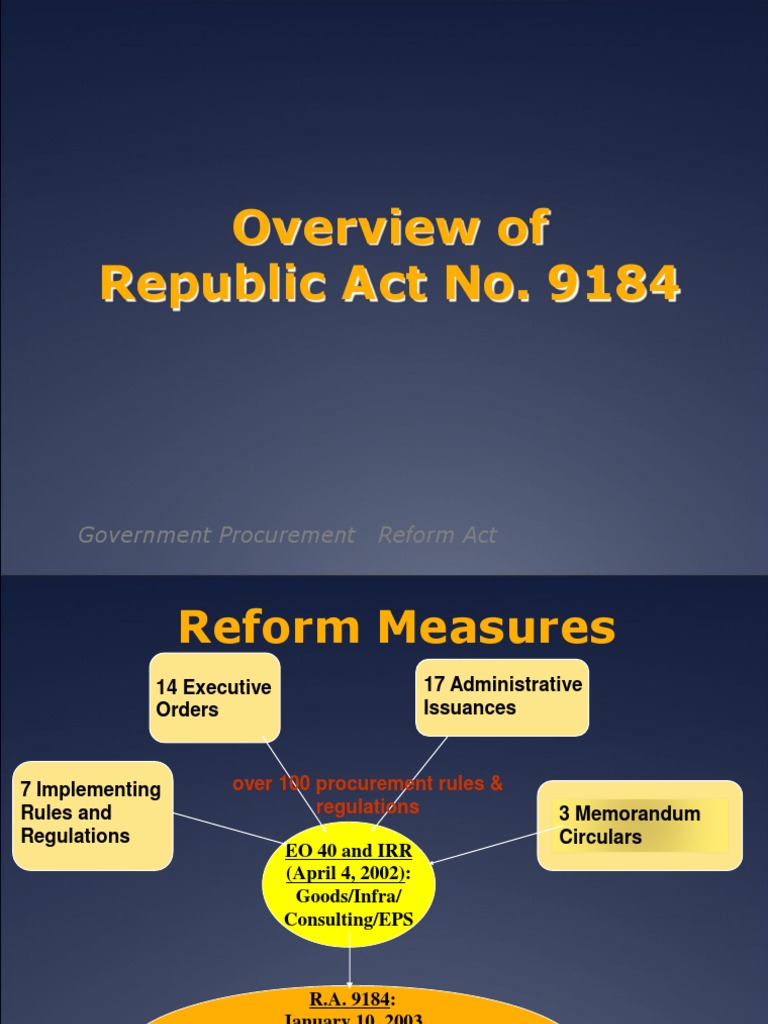 Overview of RA 9184 Procurement Law | PDF | Procurement | Insurance