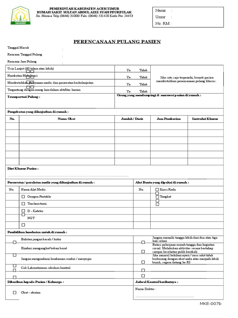 Form Discharge-Planning | PDF