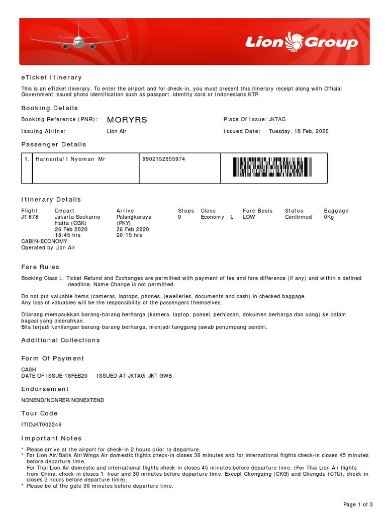 E Tiket Lion Air Pdf Pdf Aviation Transport